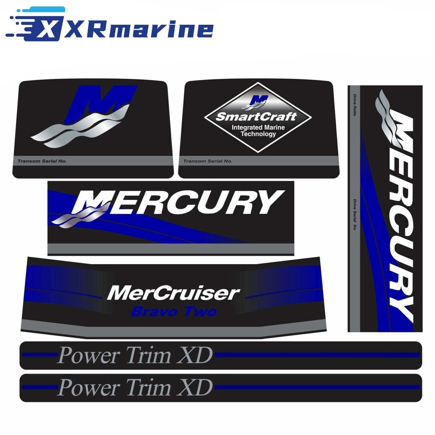 Decals Sticker Kit for MerCruiser Bravo 37- 13722A90 Two Drives Engine Blue Rams - Image 1 - XRmarine