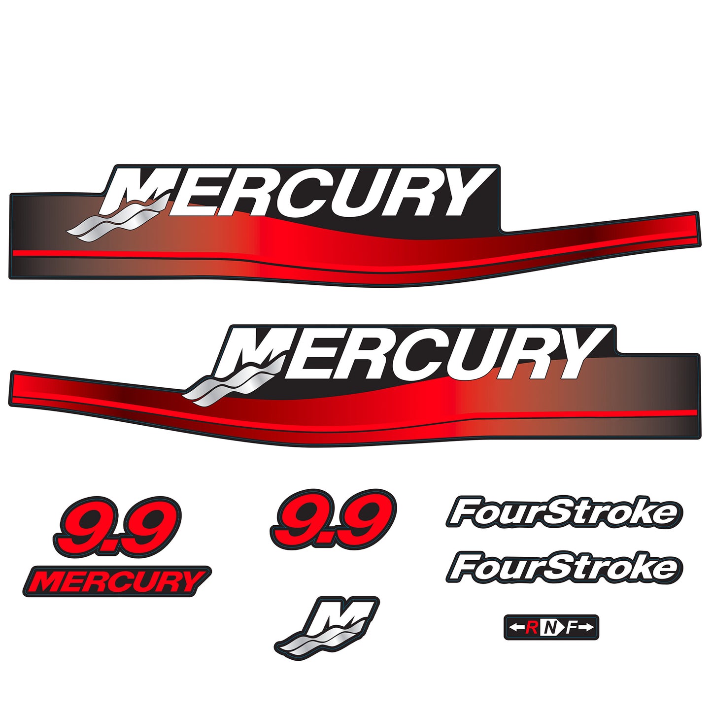 Mercury 4-Stroke 9.9hp Outboard Motors Cowling Cover Sticker Set Red Replacement - Image 1 - XRmarine