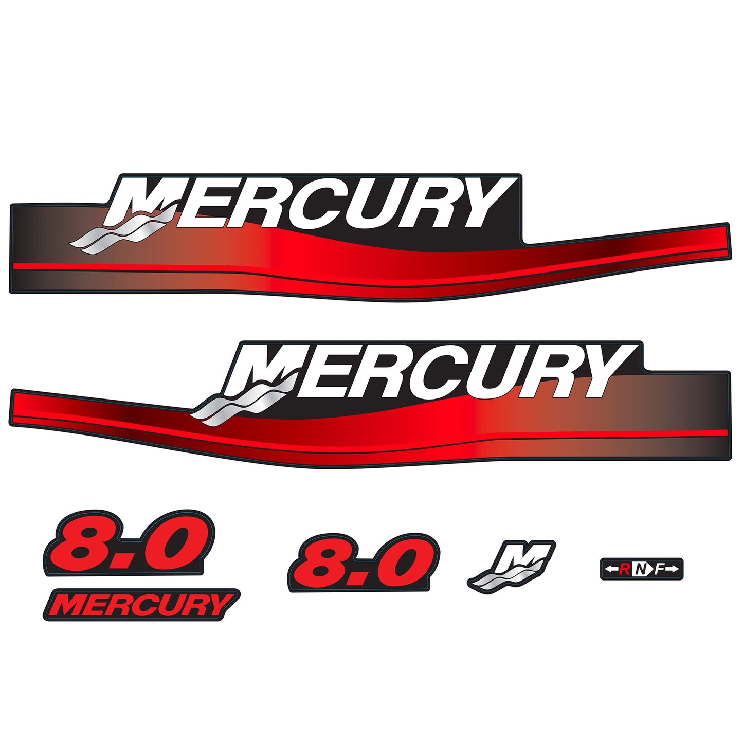 Mercury 2-Stroke 8hp Outboard Motors Cowling Cover Sticker Set Red Replacement - Image 1 - XRmarine