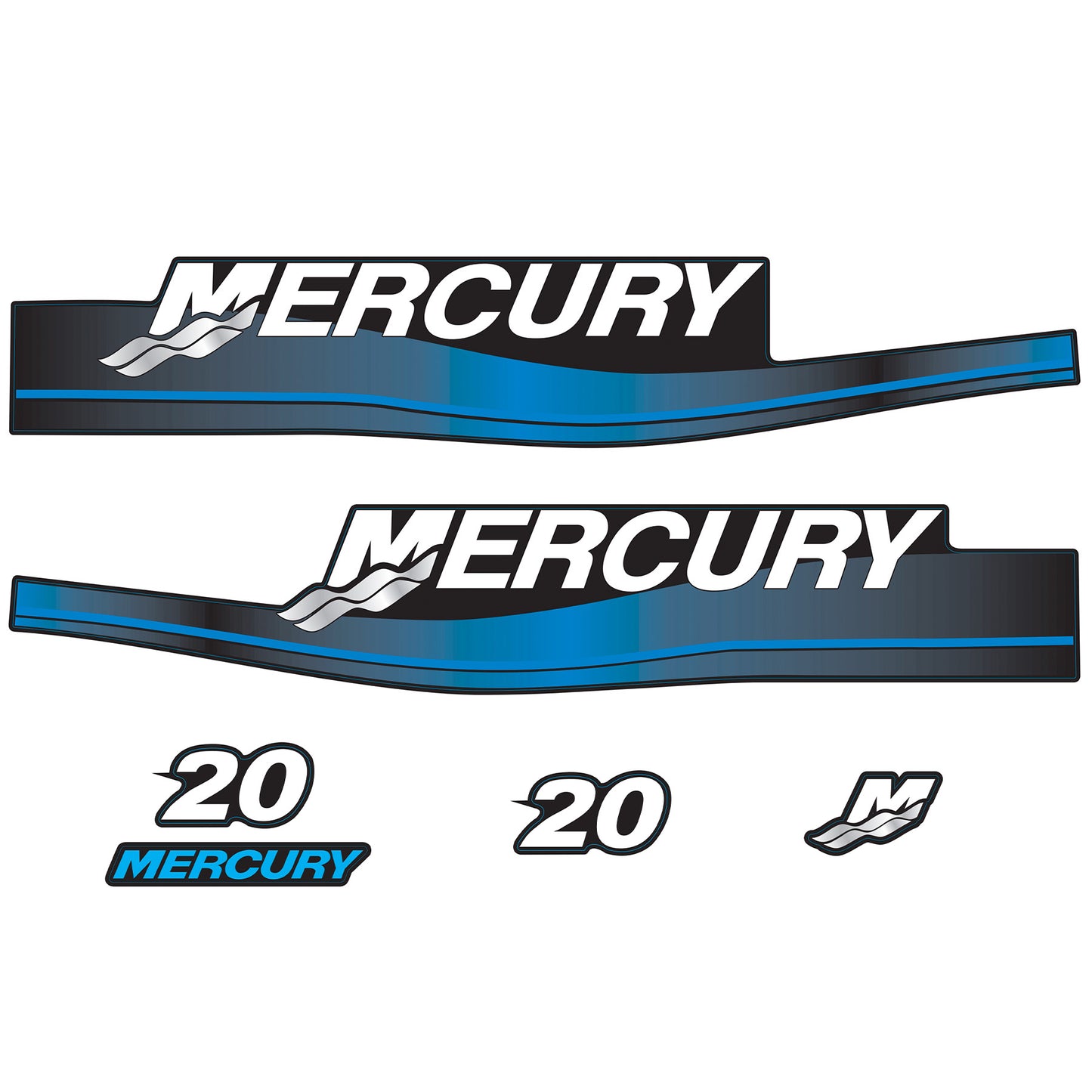 Mercury 2-Stroke 20hp Outboard Motors Cowling Cover Sticker Set Blue Replacement - Image 1 - XRmarine