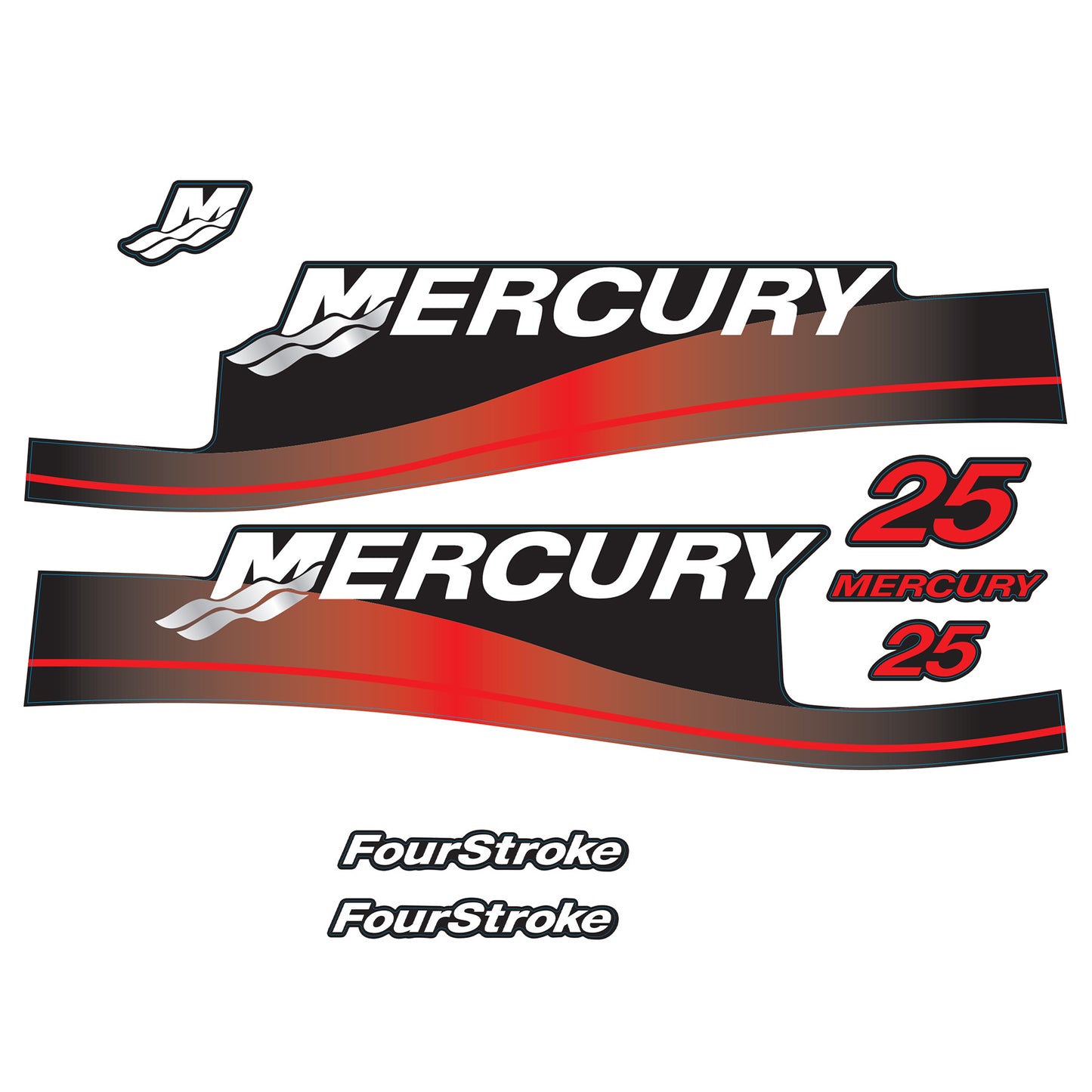 Mercury 4-Stroke 25hp Outboard Motors Cowling Cover Sticker Set Red Replacement - Image 1 - XRmarine