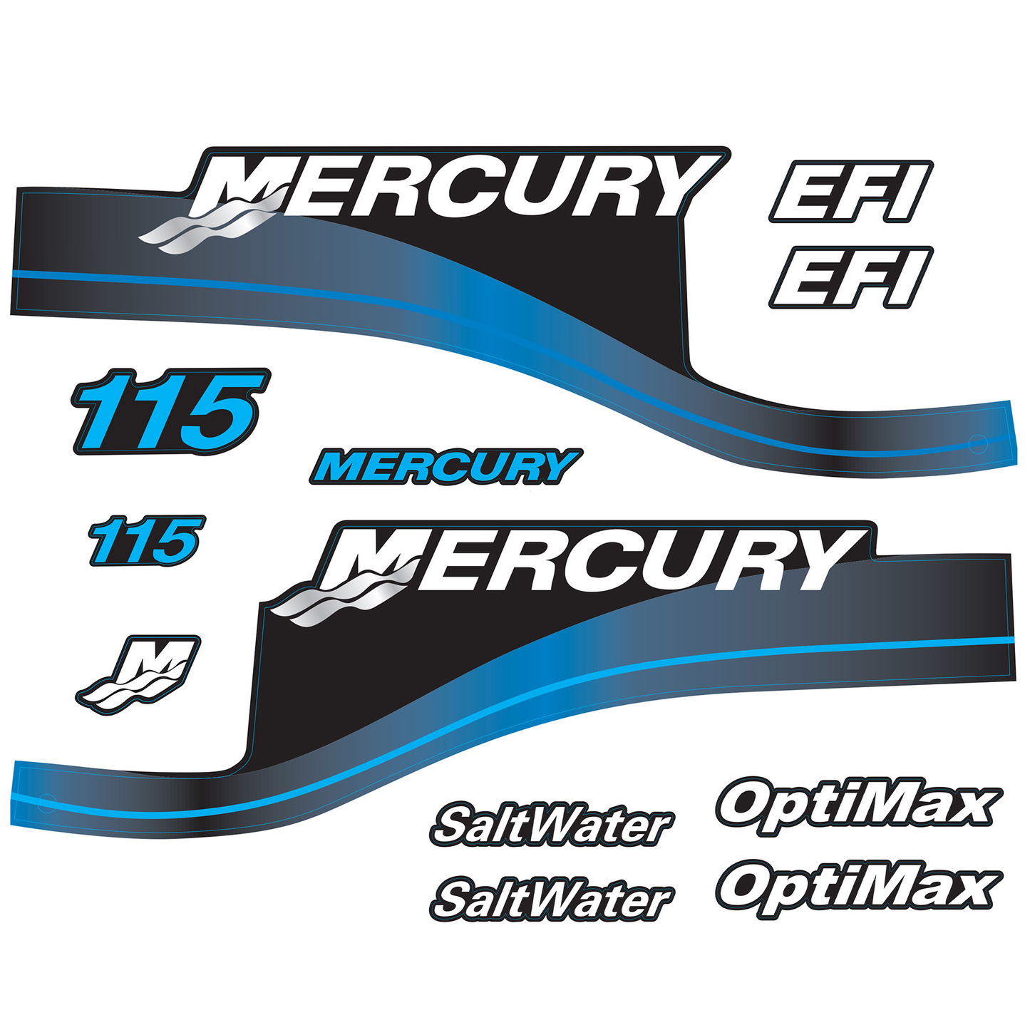 Mercury 2-Stroke 115hp SaltWater Optimax Outboard Cowling Cover Sticker Blue Replacement - Image 3 - XRmarine