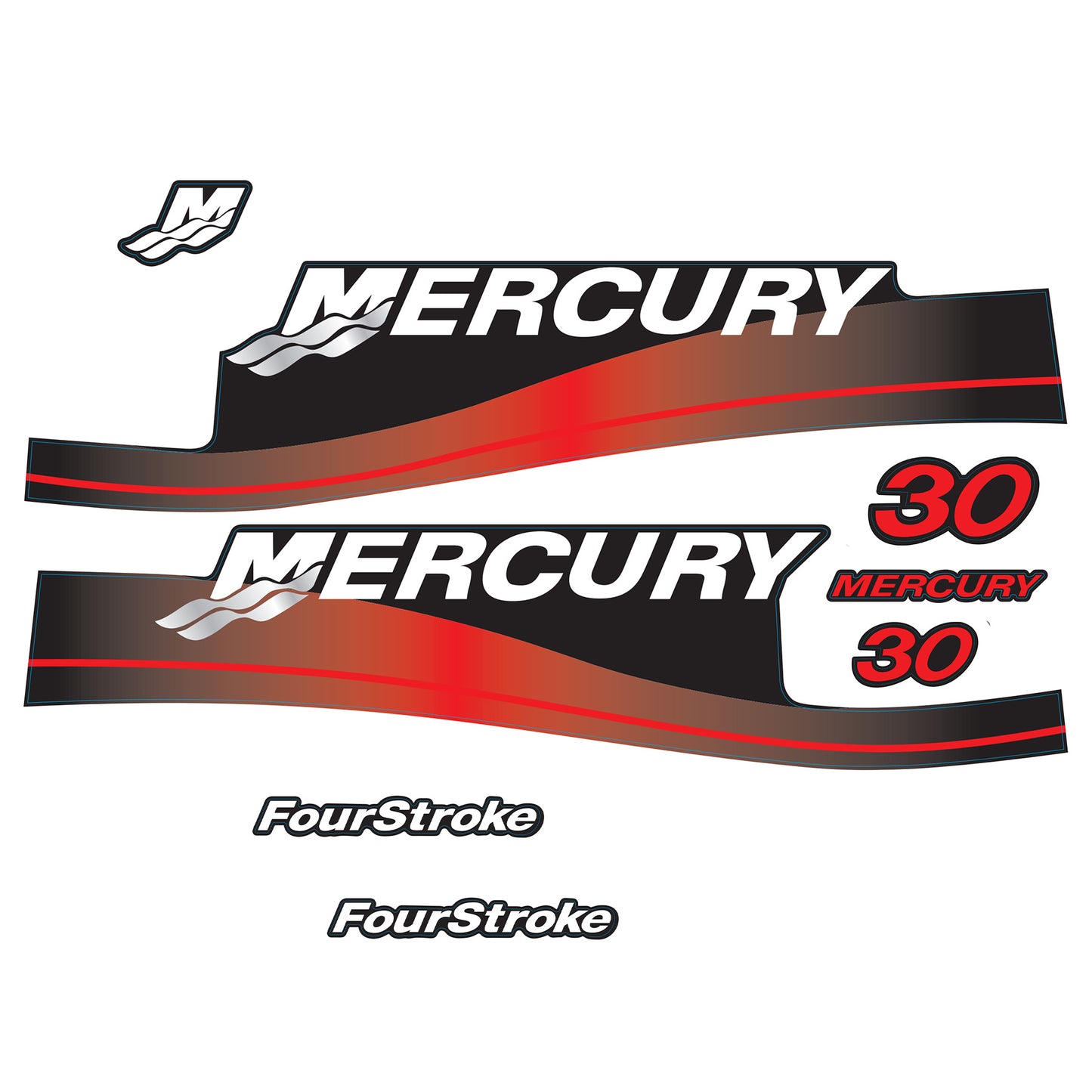 Mercury 4-Stroke 30hp Outboard Motors Cowling Cover Sticker Set Red Replacement - Image 1 - XRmarine