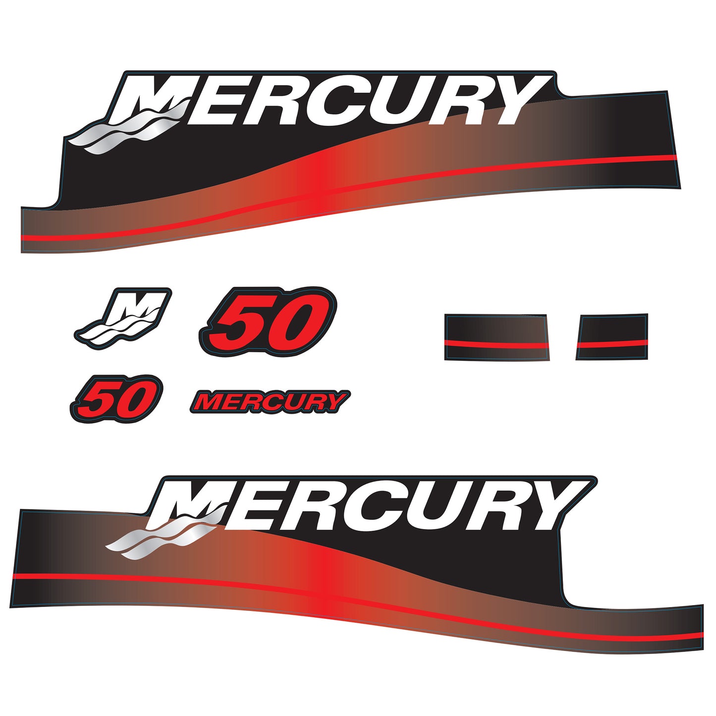 Mercury 2-Stroke 50hp Outboard Motors Cowling Cover Sticker Set Red Replacement - Image 1 - XRmarine
