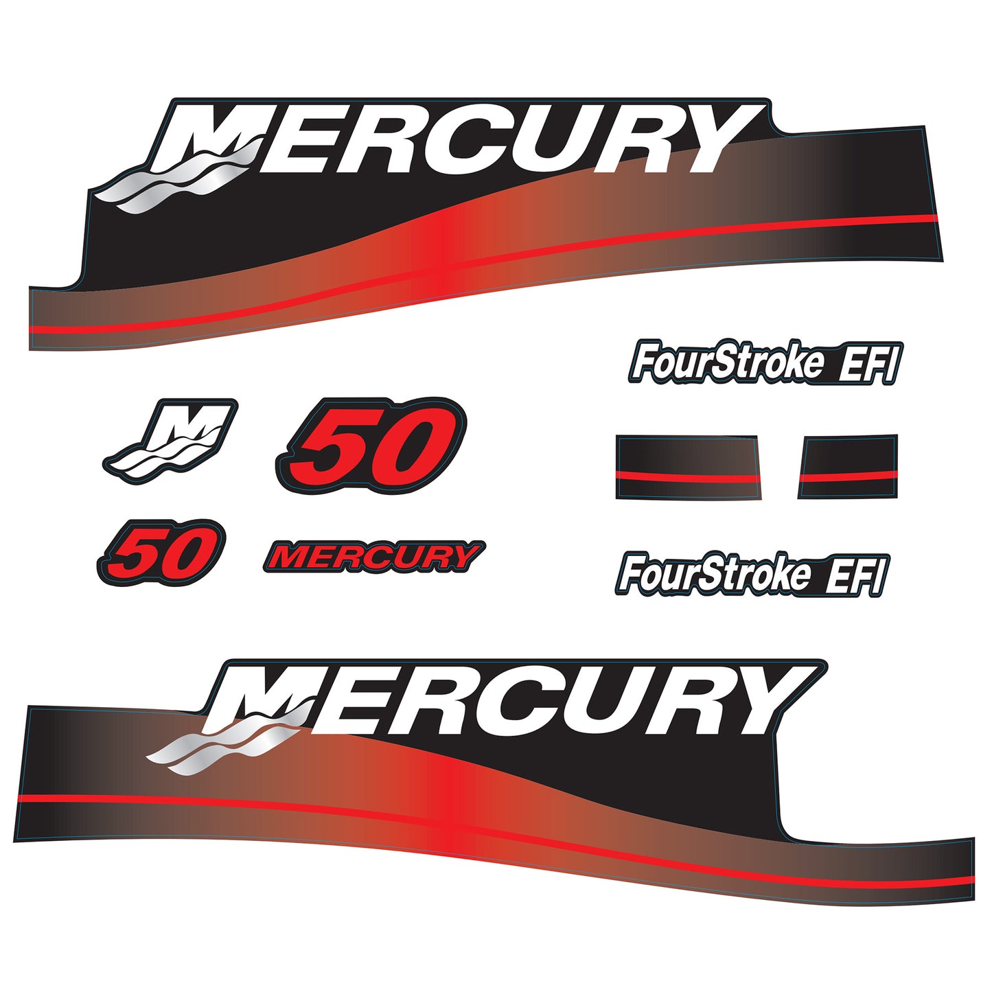 Mercury 4-Stroke EFI 50hp Outboard Motors Cowling Cover Sticker Set Red Replacement - Image 1 - XRmarine