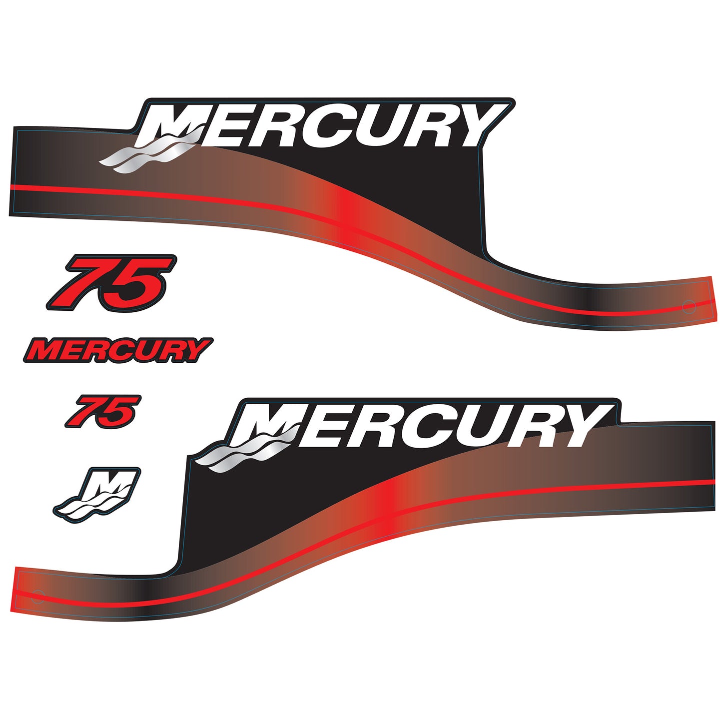 Mercury 2-Stroke 75hp Outboard Motors Cowling Cover Sticker Set Red Replacement - Image 1 - XRmarine