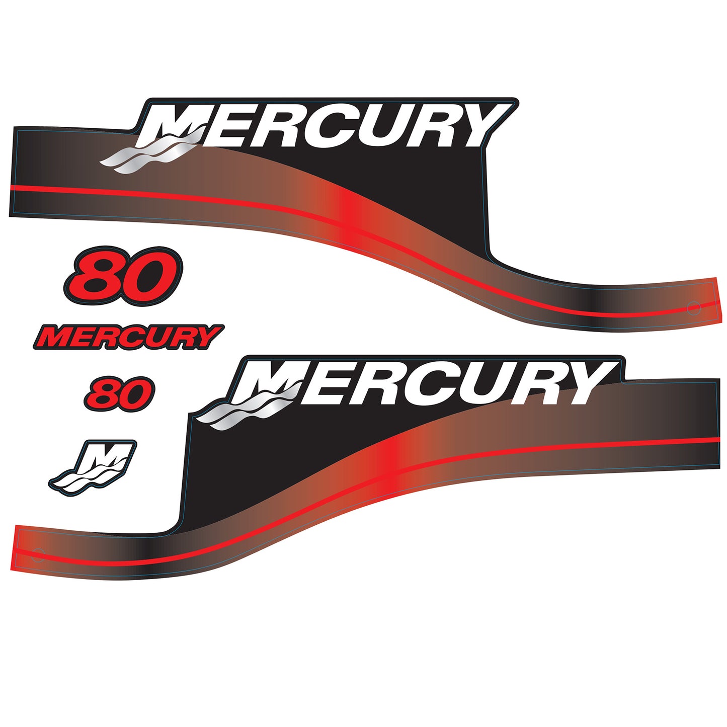 Mercury 2-Stroke 80hp Outboard Motors Cowling Cover Sticker Set Red Replacement - Image 1 - XRmarine