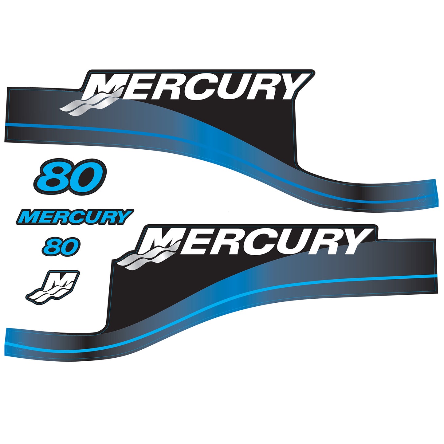 Mercury 2-Stroke 80hp Outboard Motors Cowling Cover Sticker Set Blue Replacement - Image 1 - XRmarine