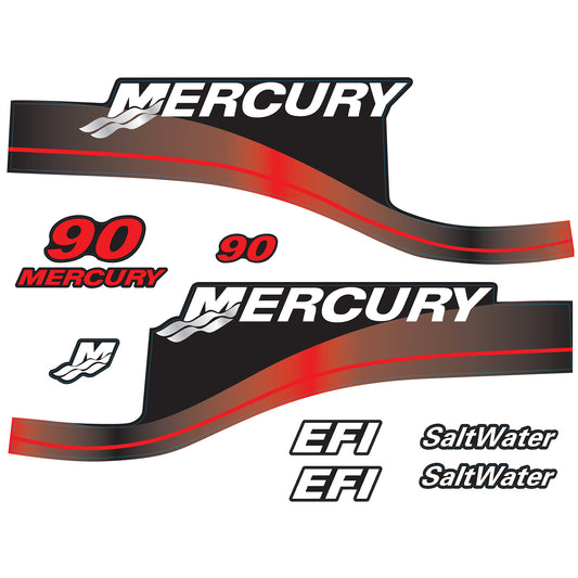 Mercury 2-Stroke 90hp SaltWater Outboard Cowling Cover Sticker Set Red Replacement - Image 2 - XRmarine