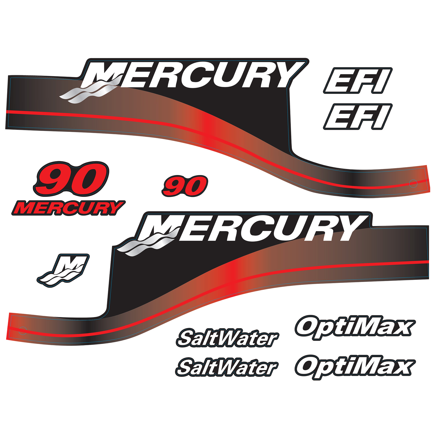 Mercury 2-Stroke 90hp SaltWater Outboard Cowling Cover Sticker Set Red Replacement - Image 4 - XRmarine
