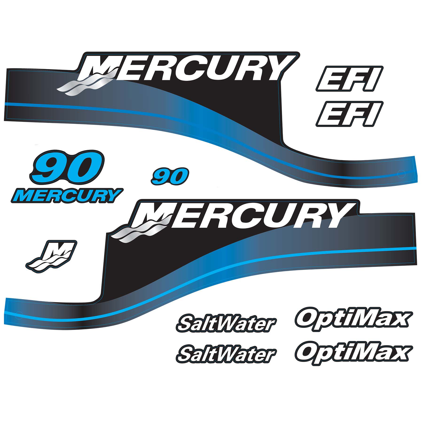 Mercury 2-Stroke 90hp SaltWater Outboard Cowling Cover Sticker Set Blue Replacement - Image 4 - XRmarine