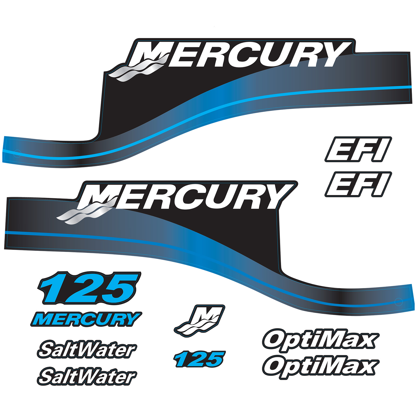 Mercury 2-Stroke 125hp SaltWater Optimax Outboard Cowling Cover Sticker Blue Replacement - Image 3 - XRmarine