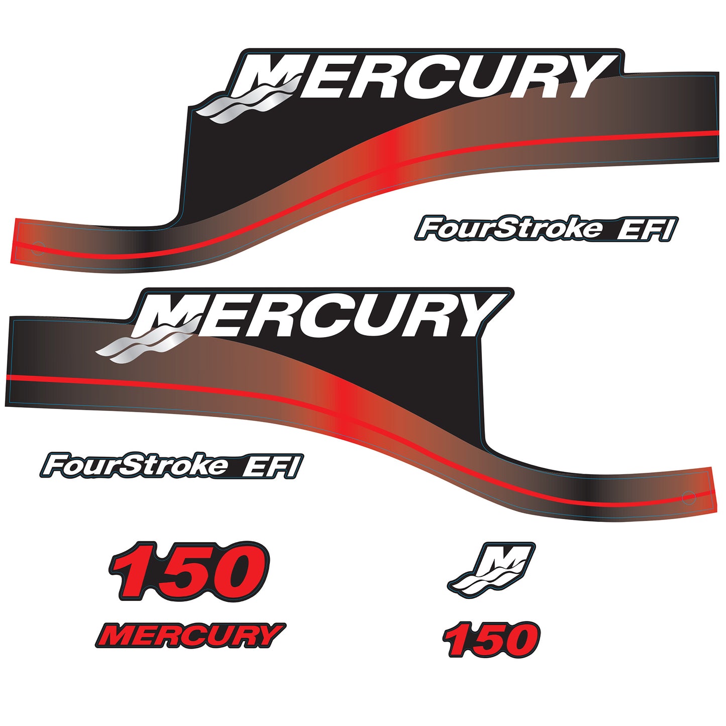 Mercury 4-Stroke EFI 150hp Outboard Motors Cowling Cover Sticker Set Red Replacement - Image 1 - XRmarine