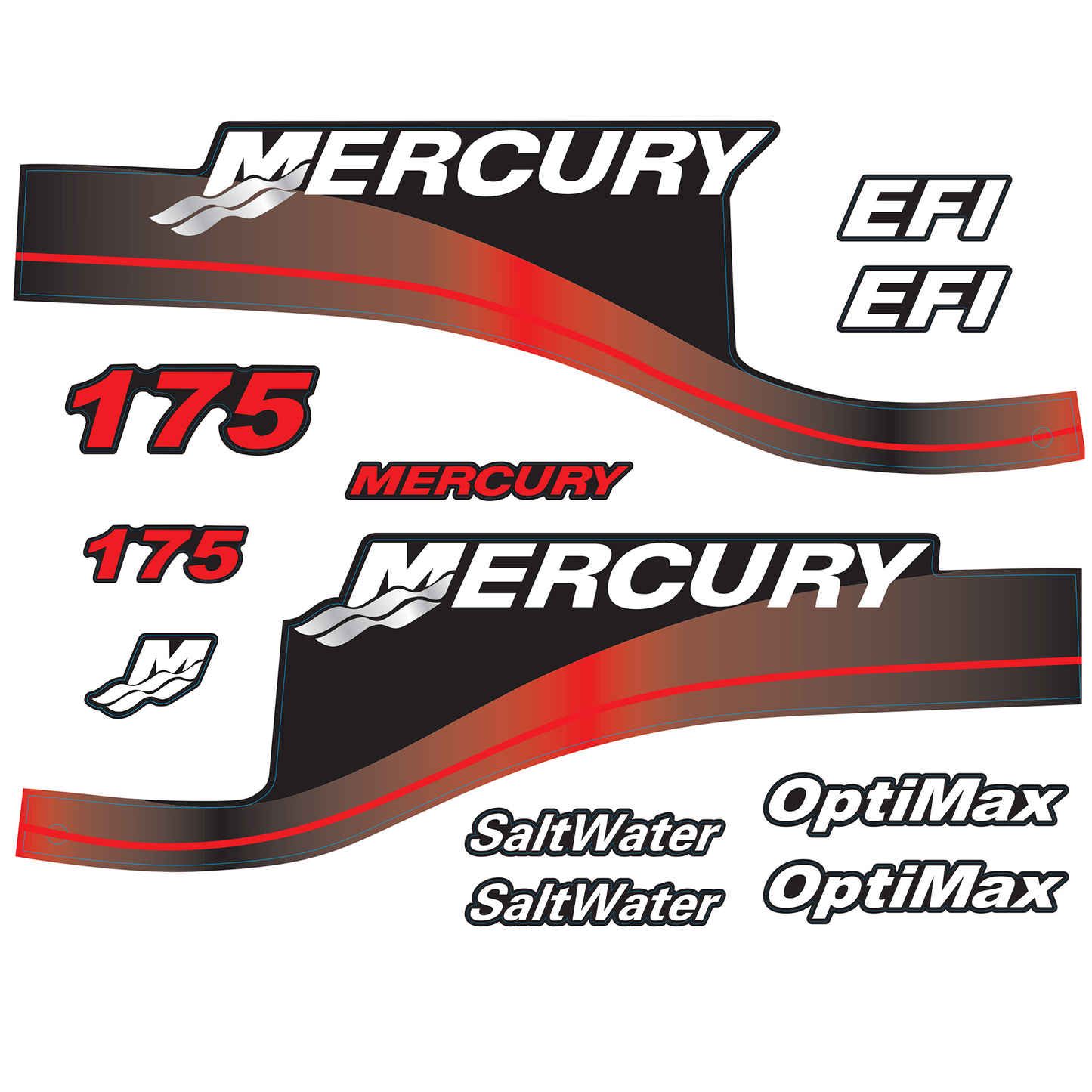 Mercury 2-Stroke 175hp SaltWater Optimax Outboard Cowling Cover Sticker Red Replacement - Image 3 - XRmarine
