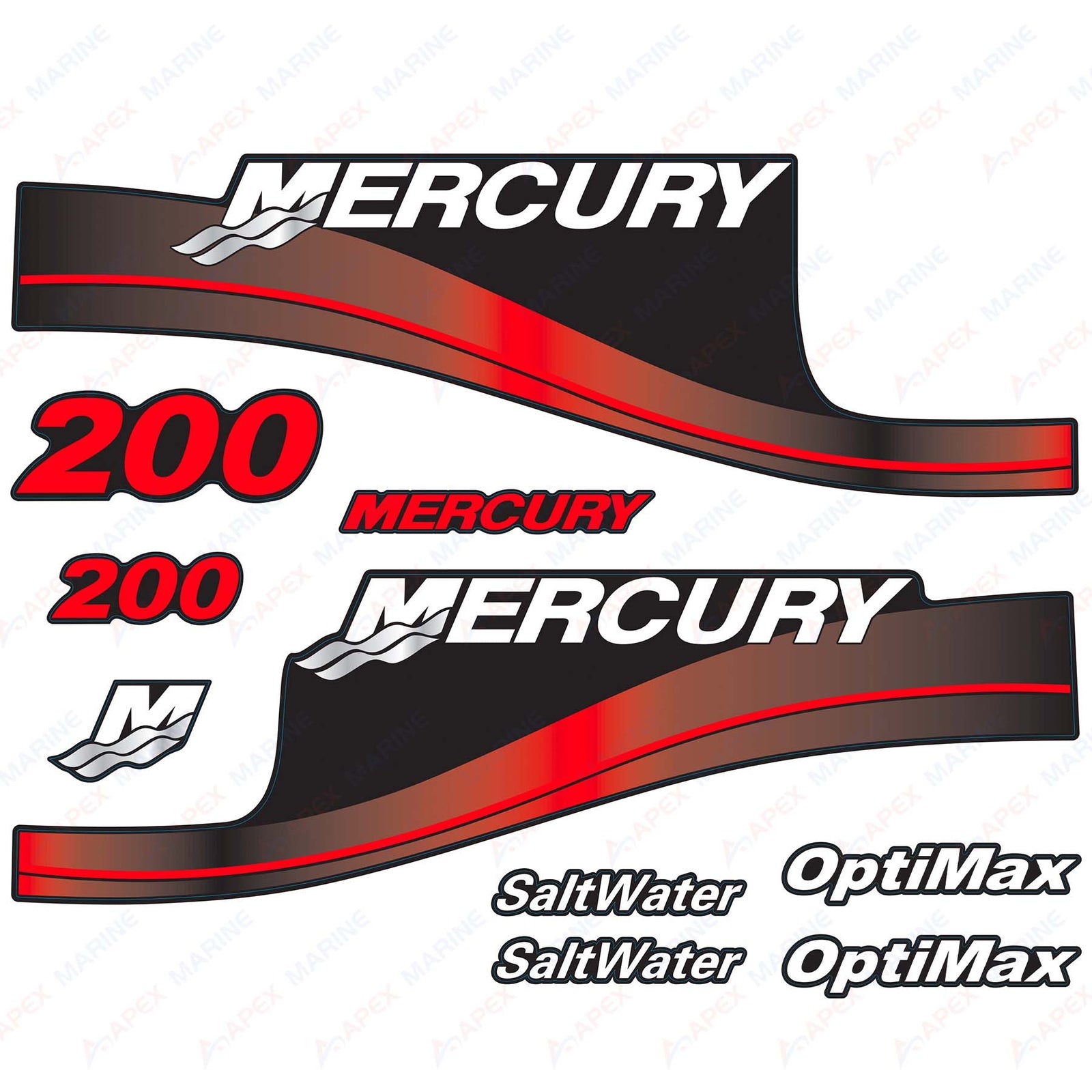 Outboard engine decals Red sticker set Mercury 200hp Optimax SaltWater - Image 1 - XRmarine