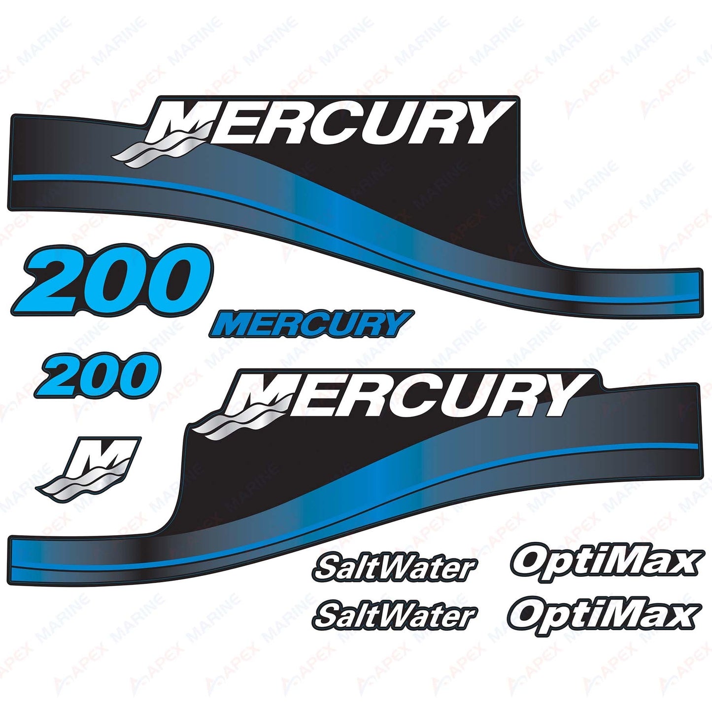 Outboard engine decals Blue sticker set Mercury 200hp Optimax SaltWater - Image 1 - XRmarine