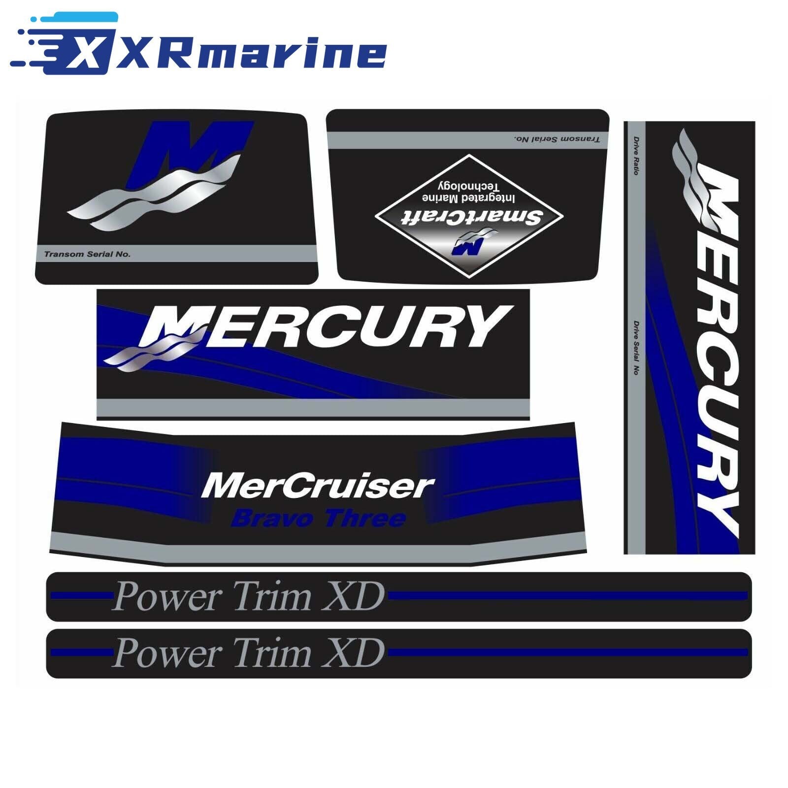 Blue Decals Sticker Set for MerCruiser Bravo Three Drive Engine 37- 805338A93 - Image 1 - XRmarine