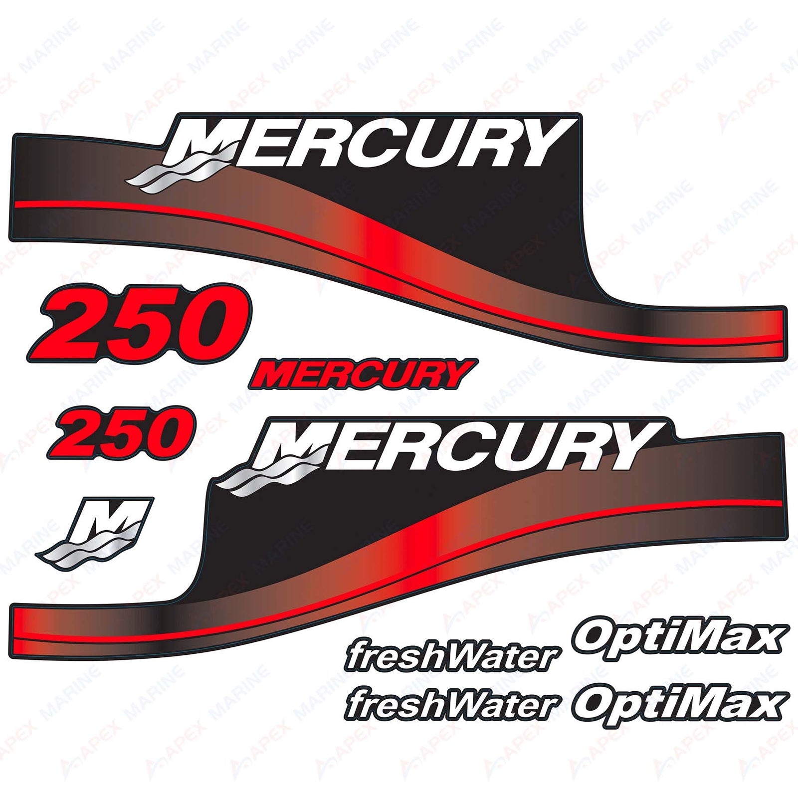 Outboard engine decals Red sticker set Mercury 250hp Optimax FreshWater Series - Image 1 - XRmarine