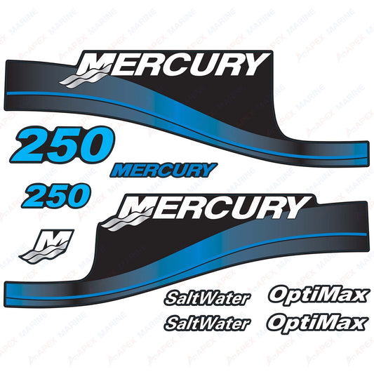 Outboard engine decals Blue sticker set Mercury 250hp Optimax SaltWater Series - Image 1 - XRmarine