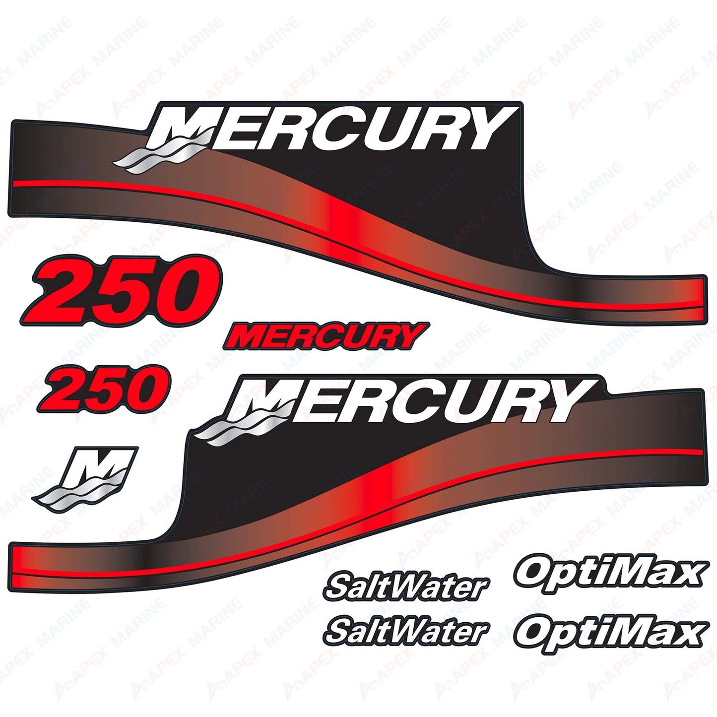 Outboard engine decals Red sticker set Mercury 250hp Optimax SaltWater Series - Image 1 - XRmarine