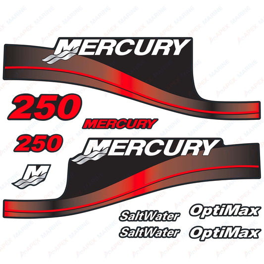 Outboard engine decals Red sticker set Mercury 250hp Optimax SaltWater Series - Image 1 - XRmarine