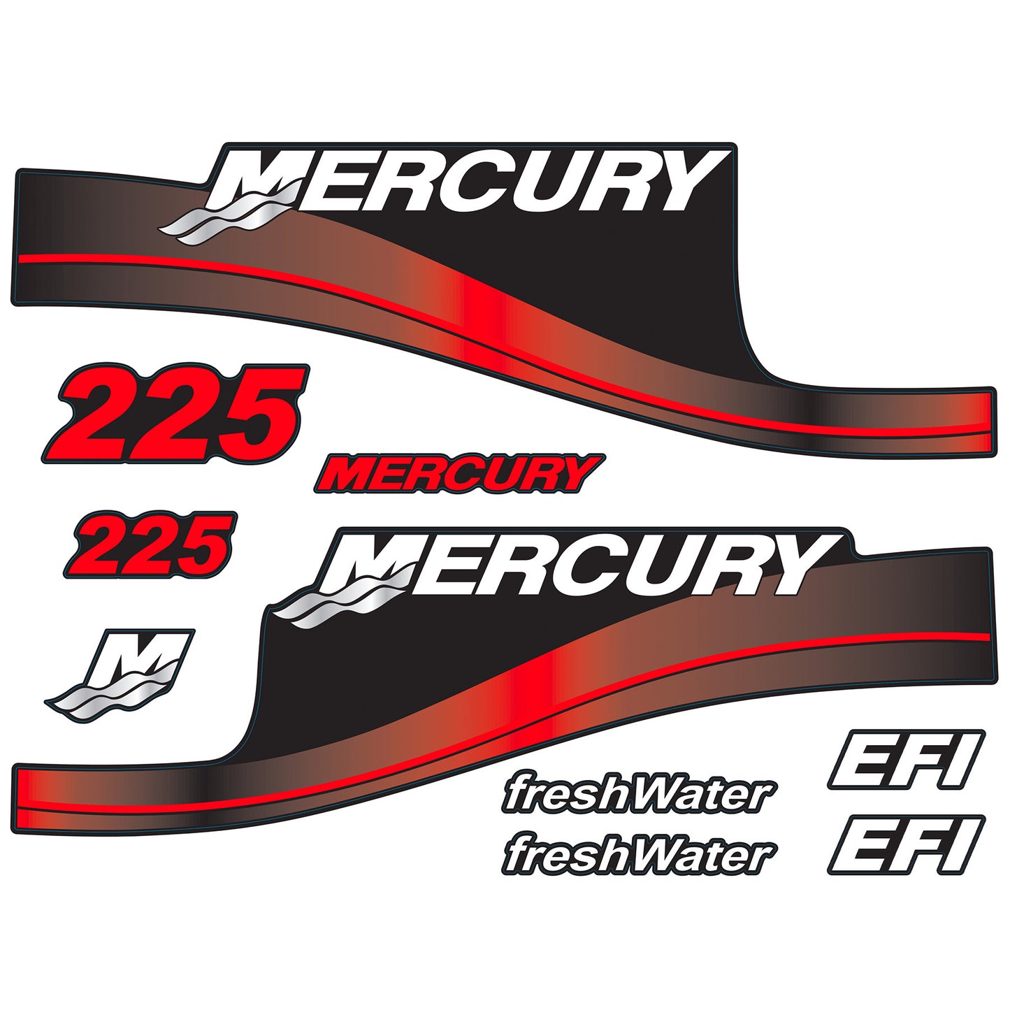 Mercury 225hp freshWater EFI Outboard Motors Cowling Cover Sticker Set Red Replacement - Image 1 - XRmarine