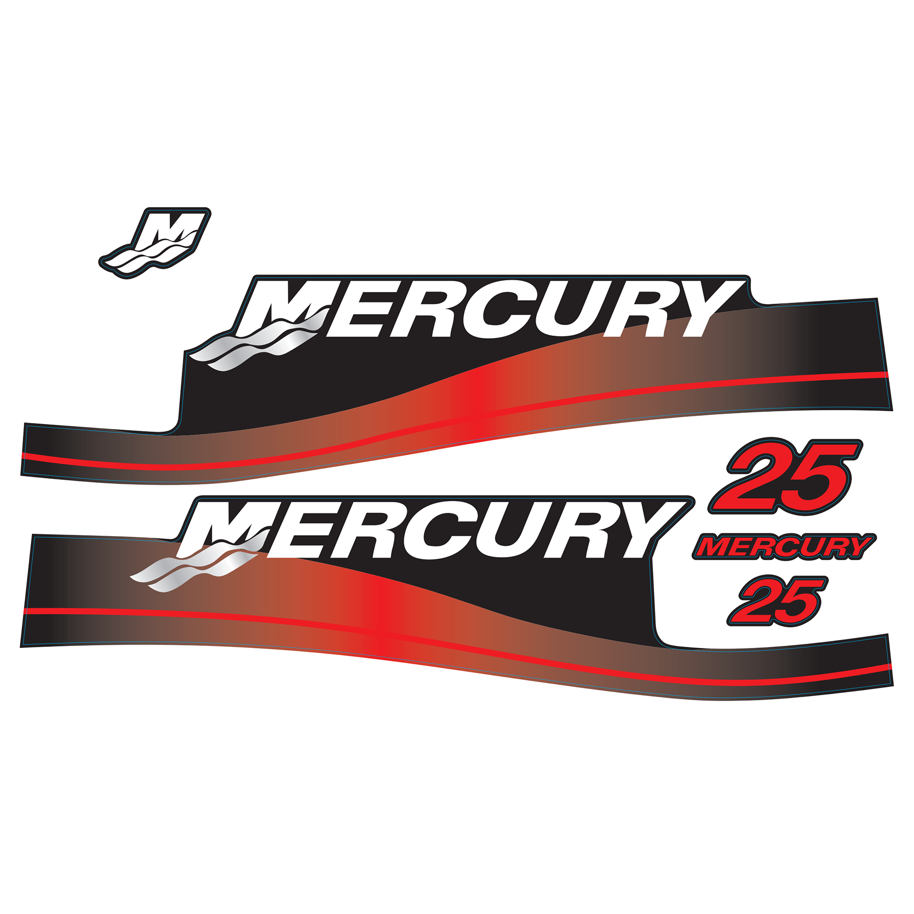 Mercury 2-Stroke 25hp Outboard Motors Cowling Cover Sticker Set Red Replacement - Image 1 - XRmarine