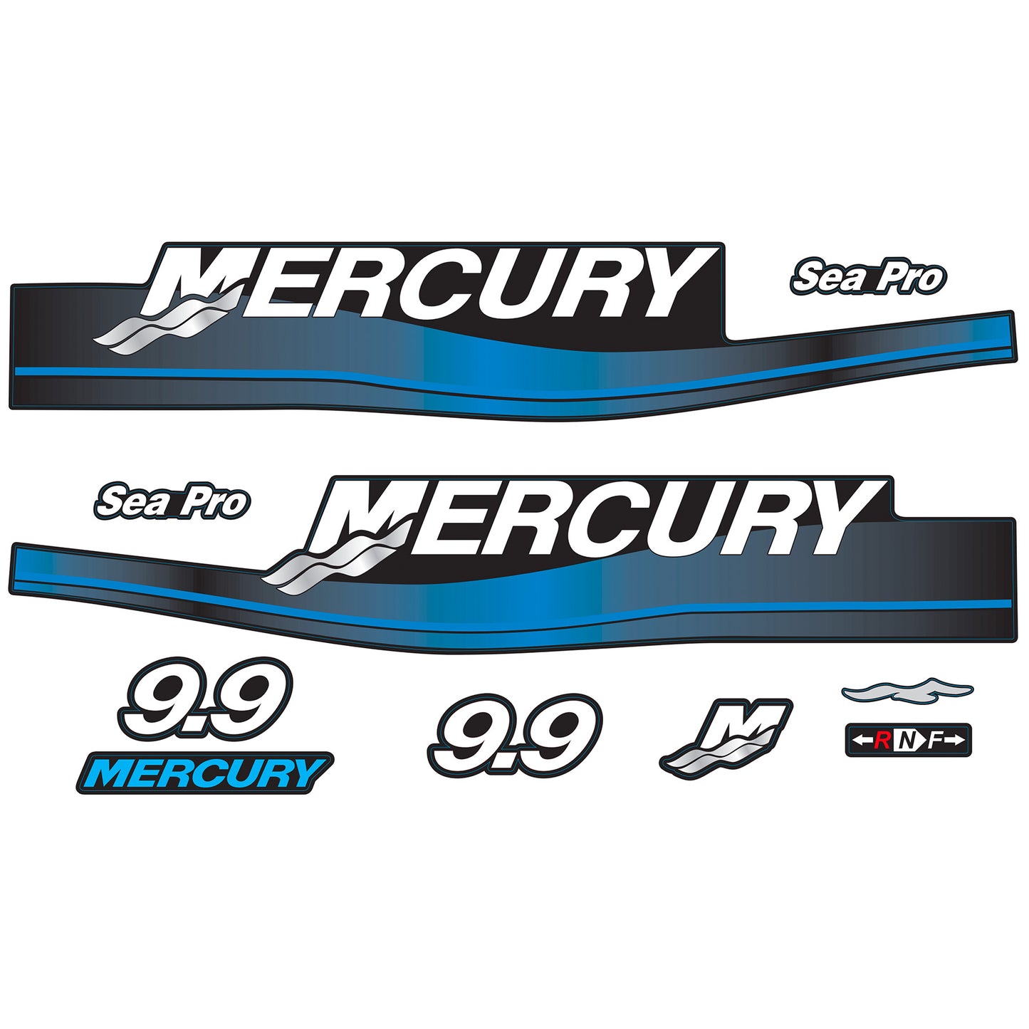Mercury 2-Stroke 9.9hp Sea Pro Outboard Cowling Cover Sticker Set Blue Replacement - Image 1 - XRmarine