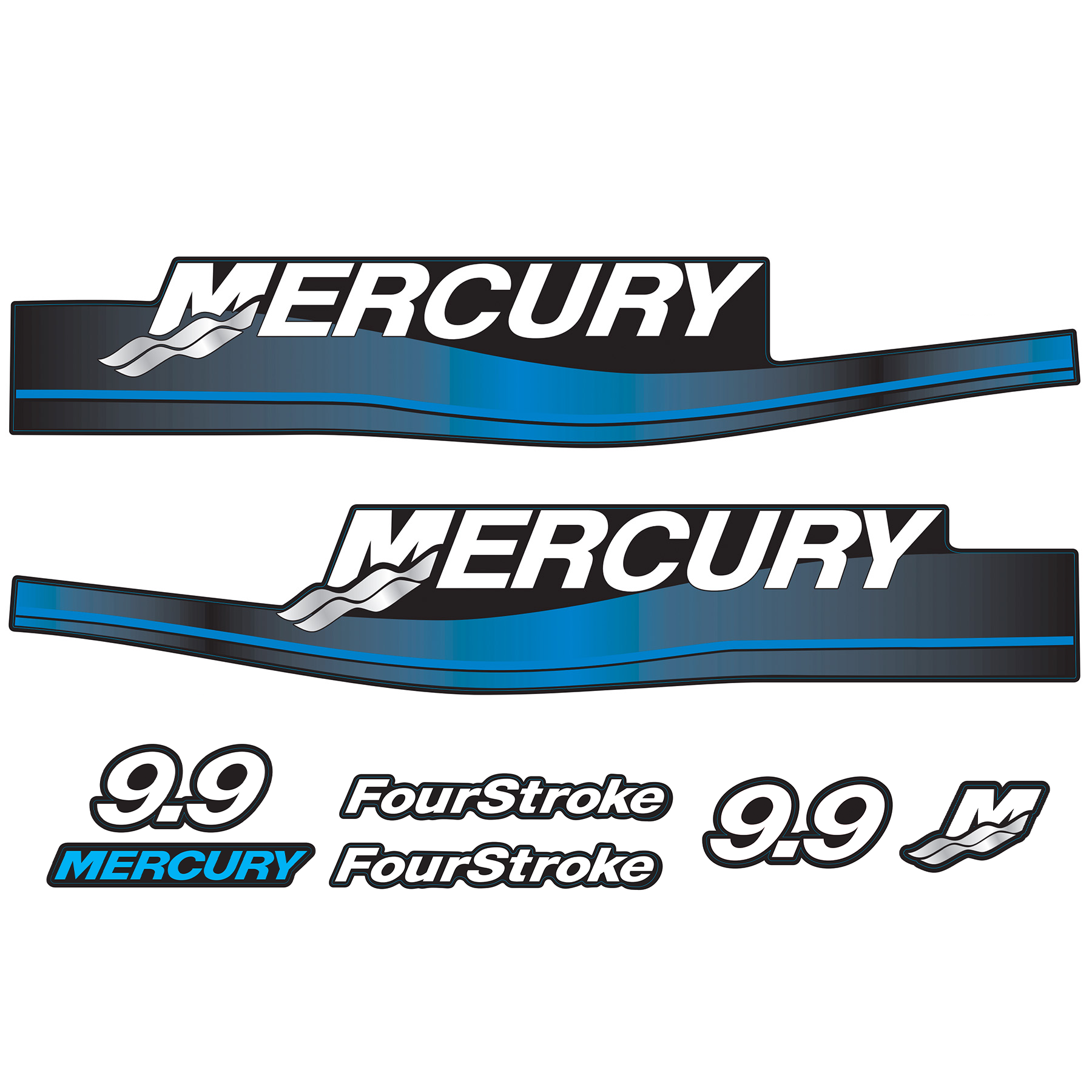 Mercury 4-Stroke 9.9hp Outboard Motors Cowling Cover Sticker Set Blue Replacement - Image 1 - XRmarine