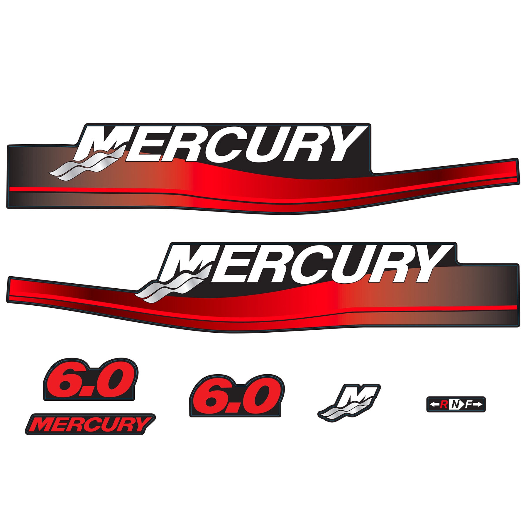 Mercury 2-Stroke 6hp Outboard Motors Cowling Cover Sticker Set Red Replacement - Image 1 - XRmarine