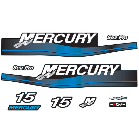 Mercury 2-Stroke 15hp Sea Pro Outboard Motor Cowling Cover Sticker Set Blue Replacement - Image 1 - XRmarine