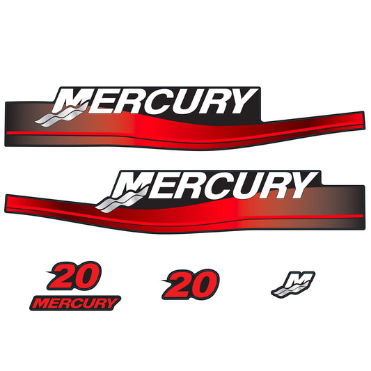 Mercury 2-Stroke 20hp Outboard Motors Cowling Cover Sticker Set Red Replacement - Image 1 - XRmarine