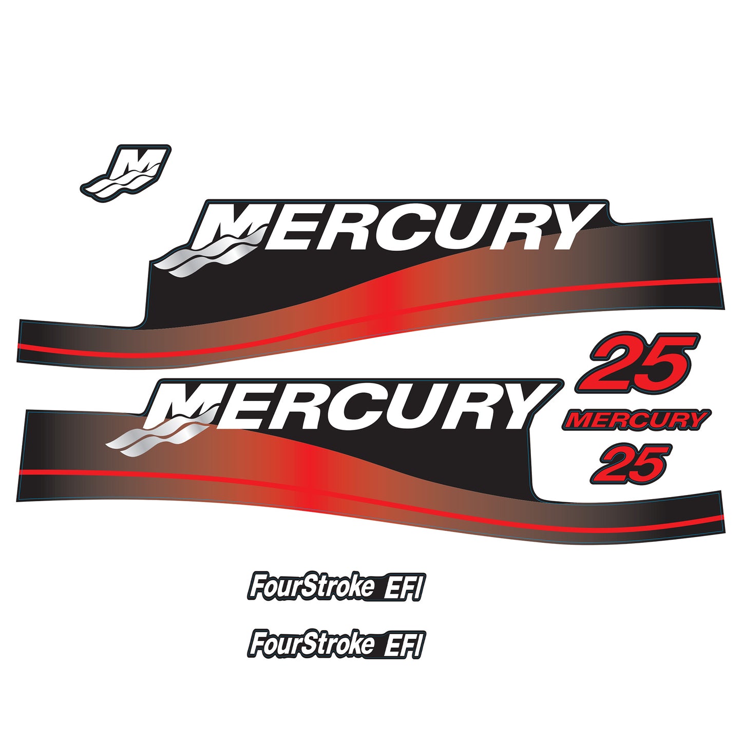 Mercury 4-Stroke EFI 25hp Outboard Motors Cowling Cover Sticker Set Red Replacement - Image 1 - XRmarine