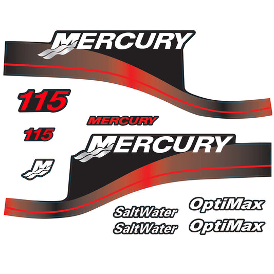 Mercury 2-Stroke 115hp SaltWater Optimax Outboard Cowling Cover Sticker Red Replacement - Image 1 - XRmarine