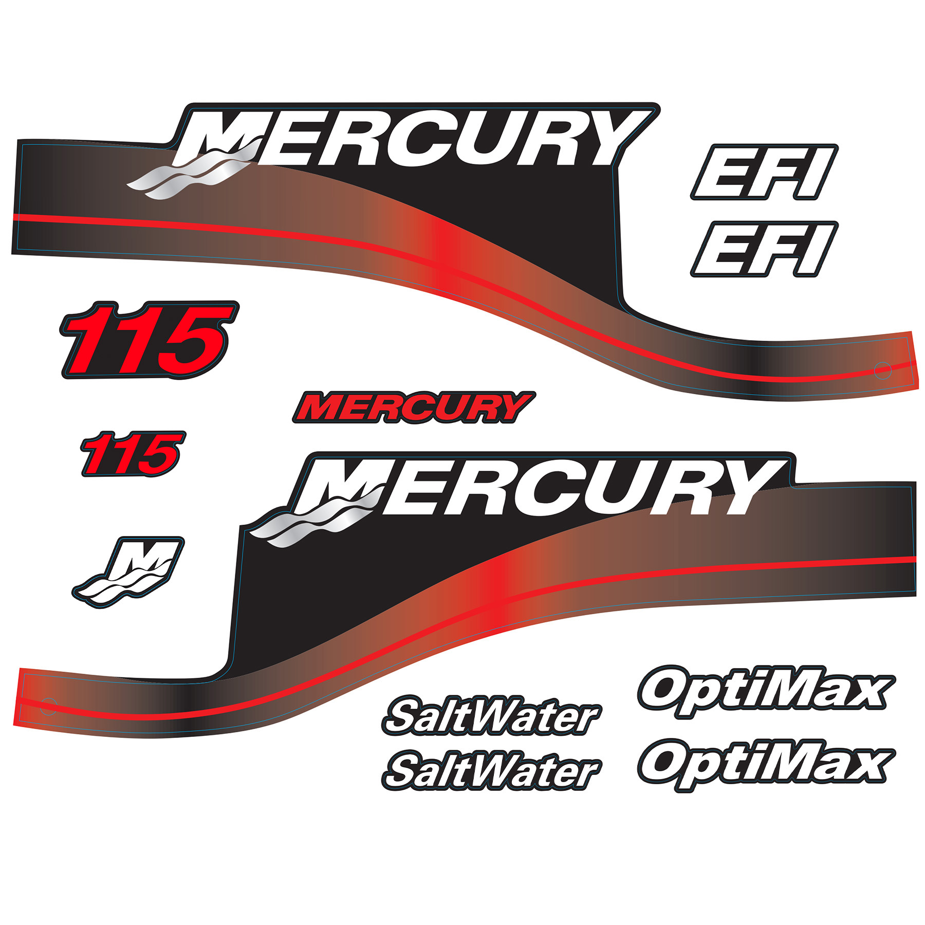 Mercury 2-Stroke 115hp SaltWater Optimax Outboard Cowling Cover Sticker Red Replacement - Image 3 - XRmarine