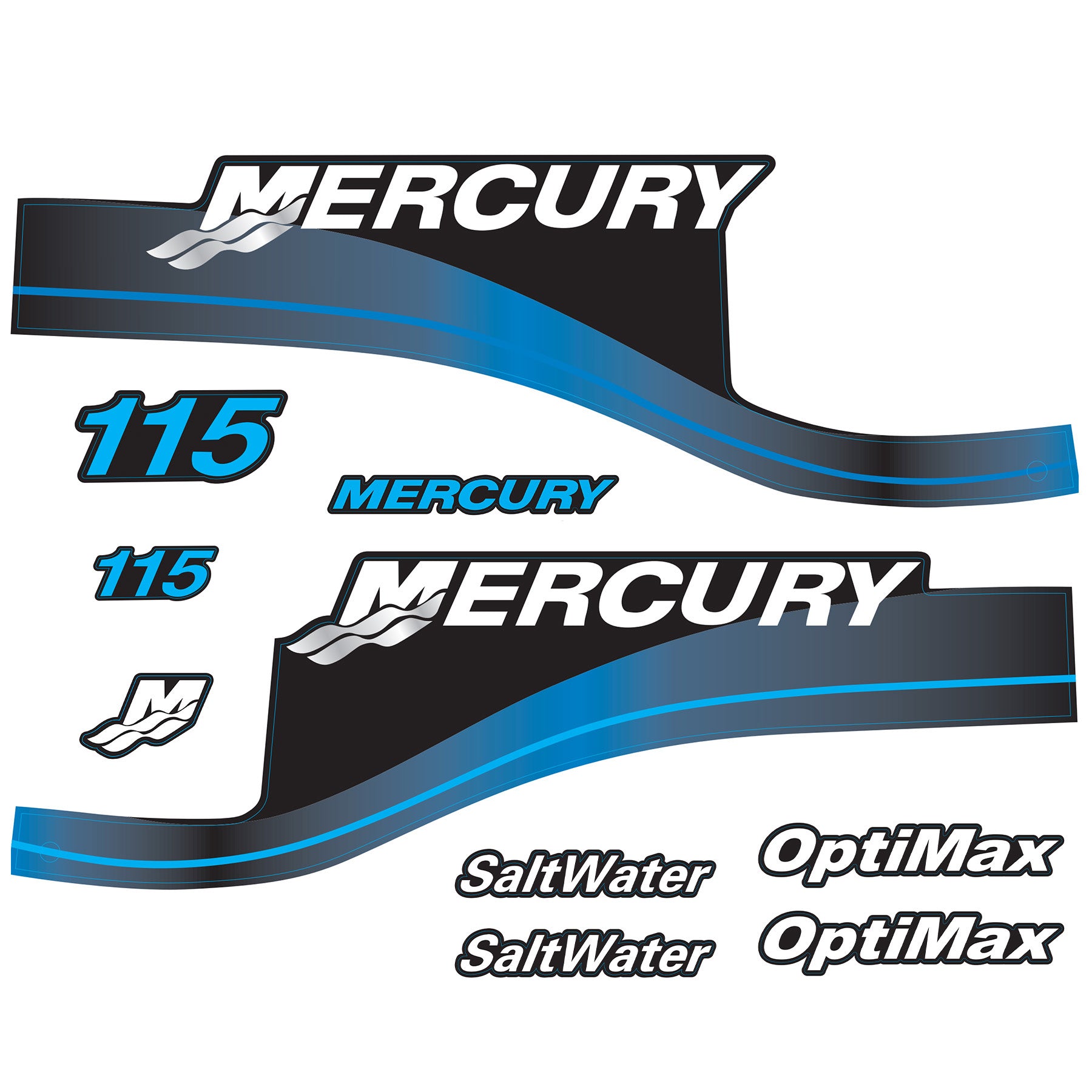 Mercury 2-Stroke 115hp SaltWater Optimax Outboard Cowling Cover Sticker Blue Replacement - Image 1 - XRmarine