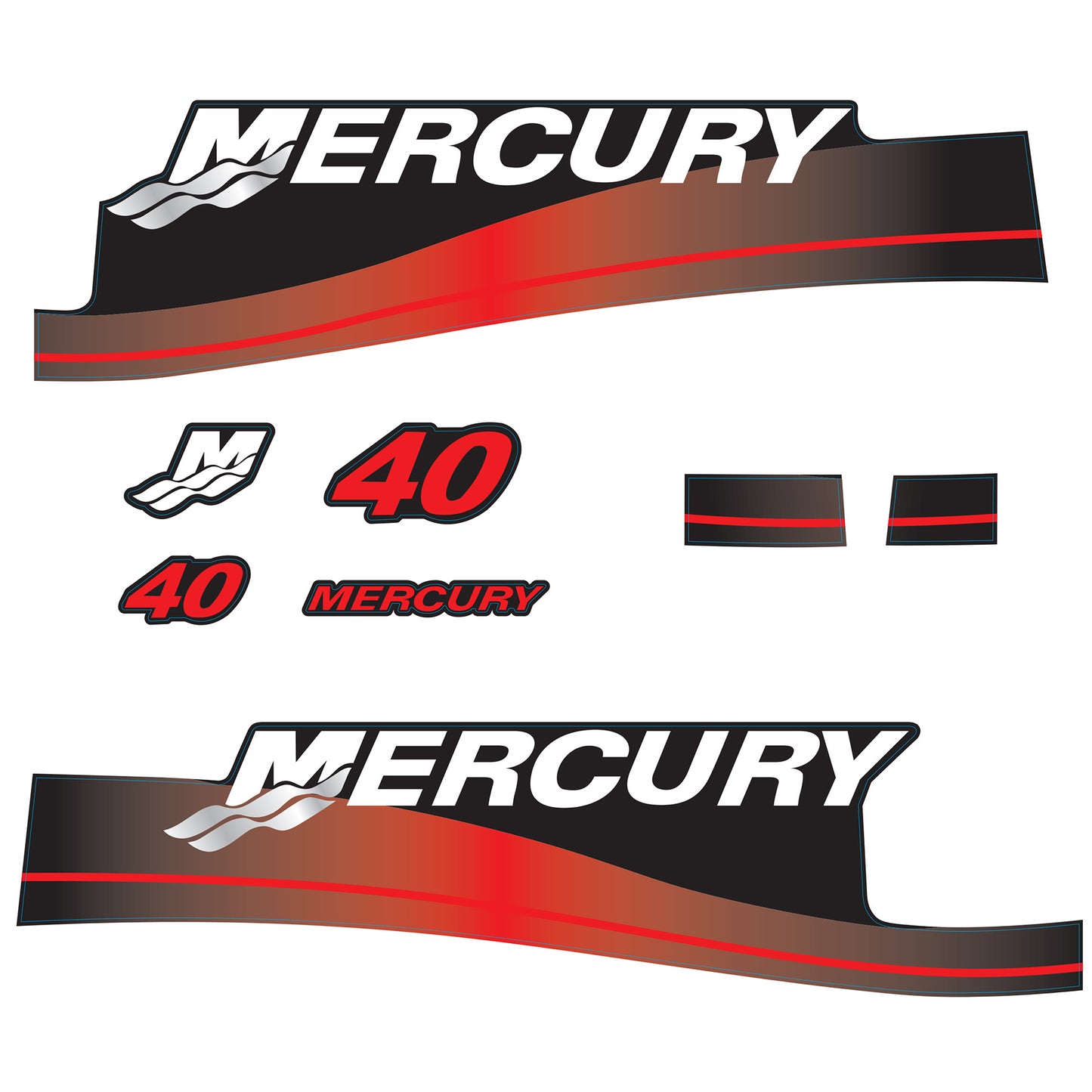 Mercury 2-Stroke 40hp Outboard Motors Cowling Cover Sticker Set Red Replacement - Image 1 - XRmarine