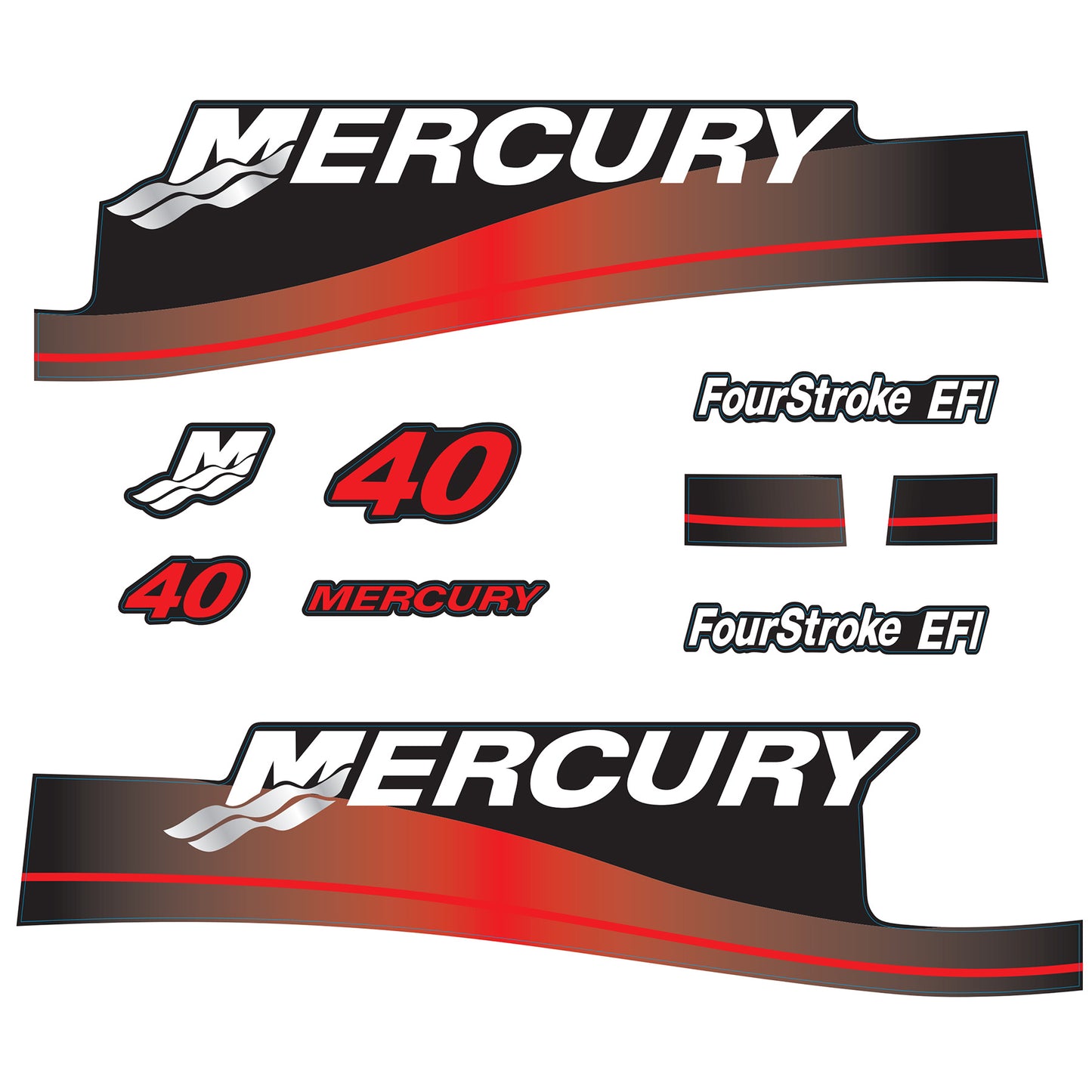 Mercury 4-Stroke EFI 40hp Outboard Motors Cowling Cover Sticker Set Red Replacement - Image 1 - XRmarine