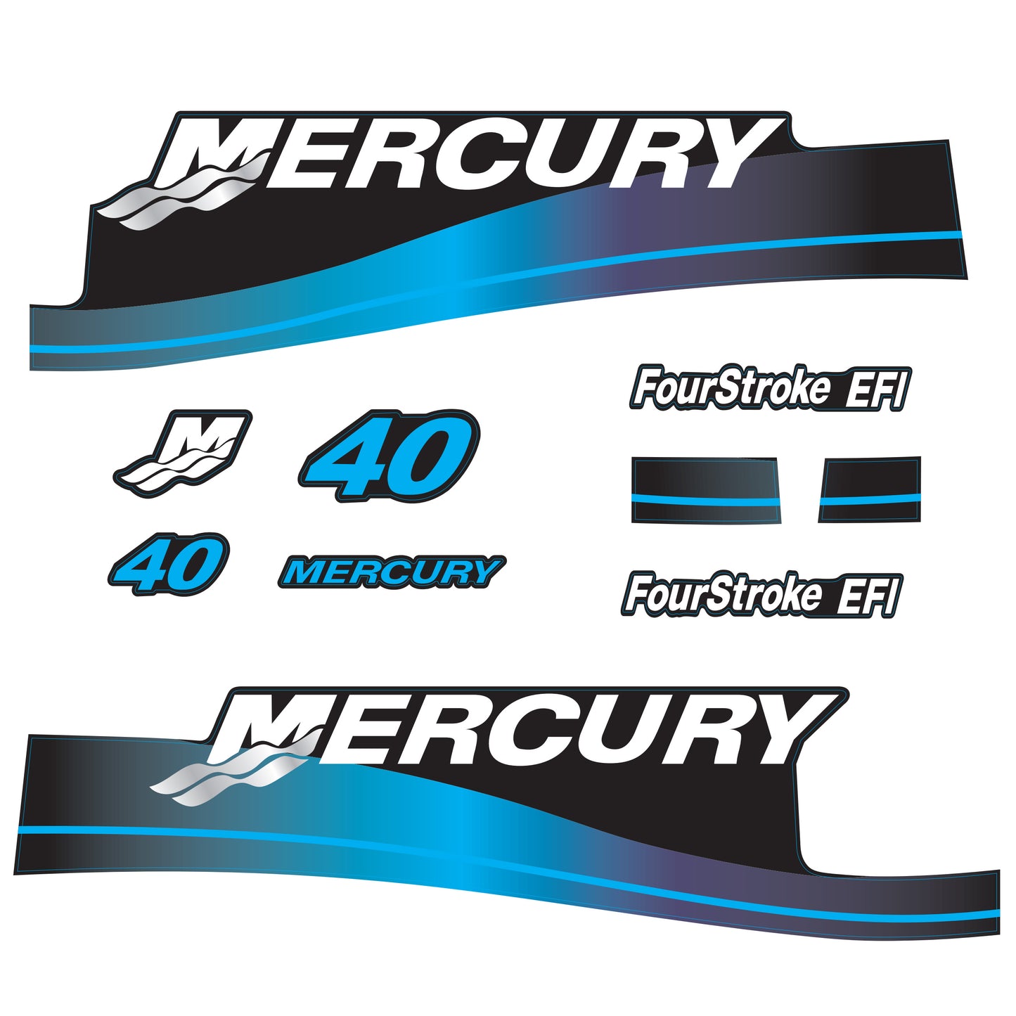 Mercury 4-Stroke EFI 40hp Outboard Motors Cowling Cover Sticker Set Blue Replacement - Image 1 - XRmarine