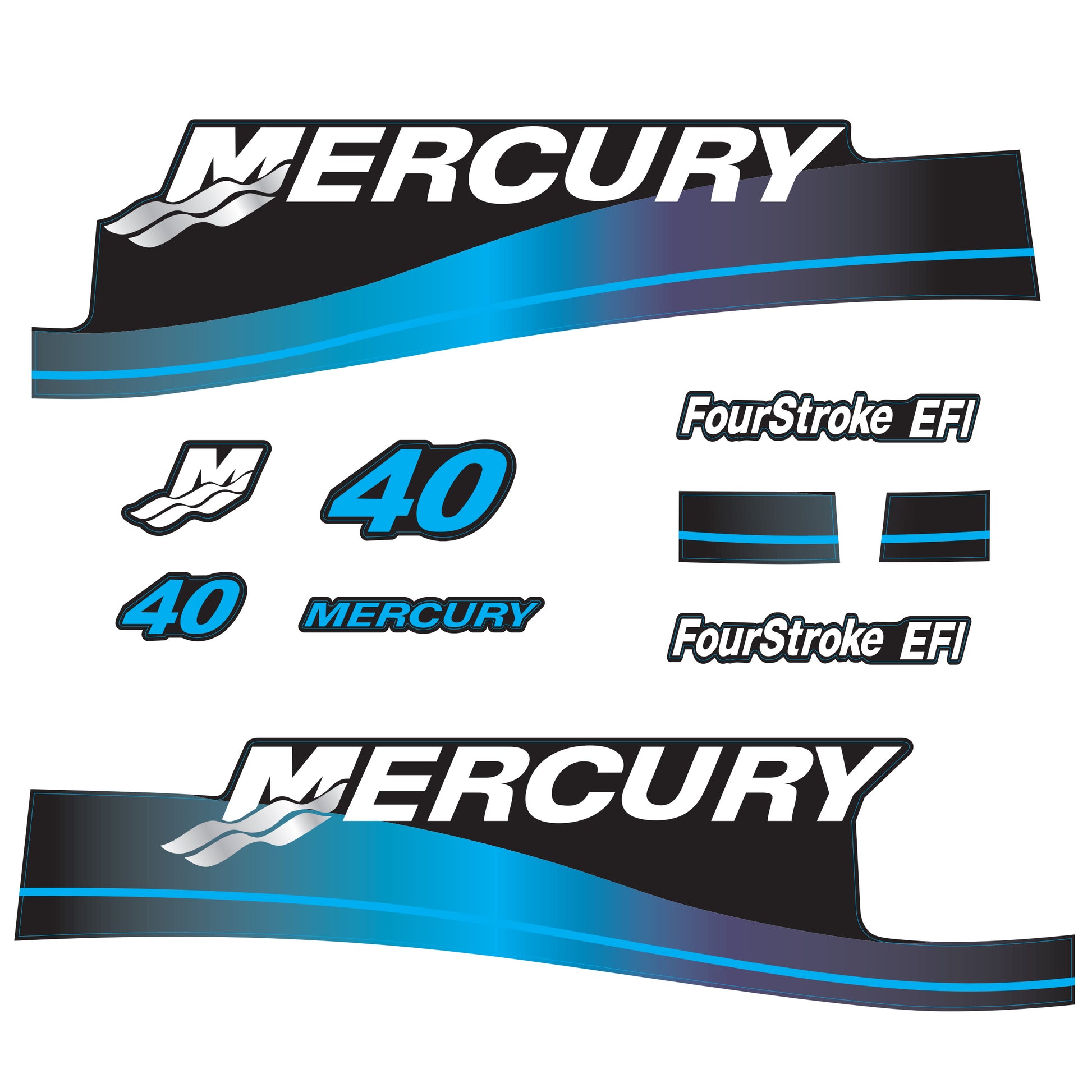 Mercury 4-Stroke EFI 40hp Outboard Motors Cowling Cover Sticker Set Blue Replacement - Image 1 - XRmarine