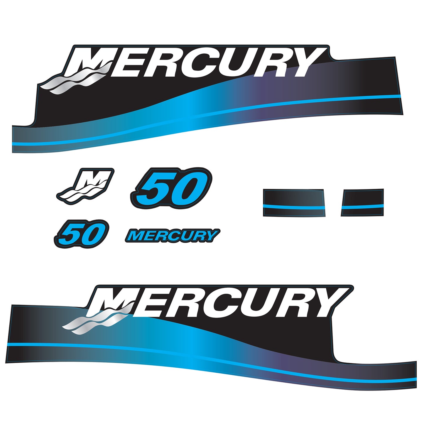 Mercury 2-Stroke 50hp Outboard Motors Cowling Cover Sticker Set Blue Replacement - Image 1 - XRmarine