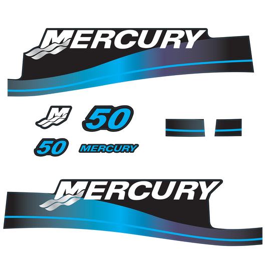 Mercury 2-Stroke 50hp Outboard Motors Cowling Cover Sticker Set Blue Replacement - Image 1 - XRmarine