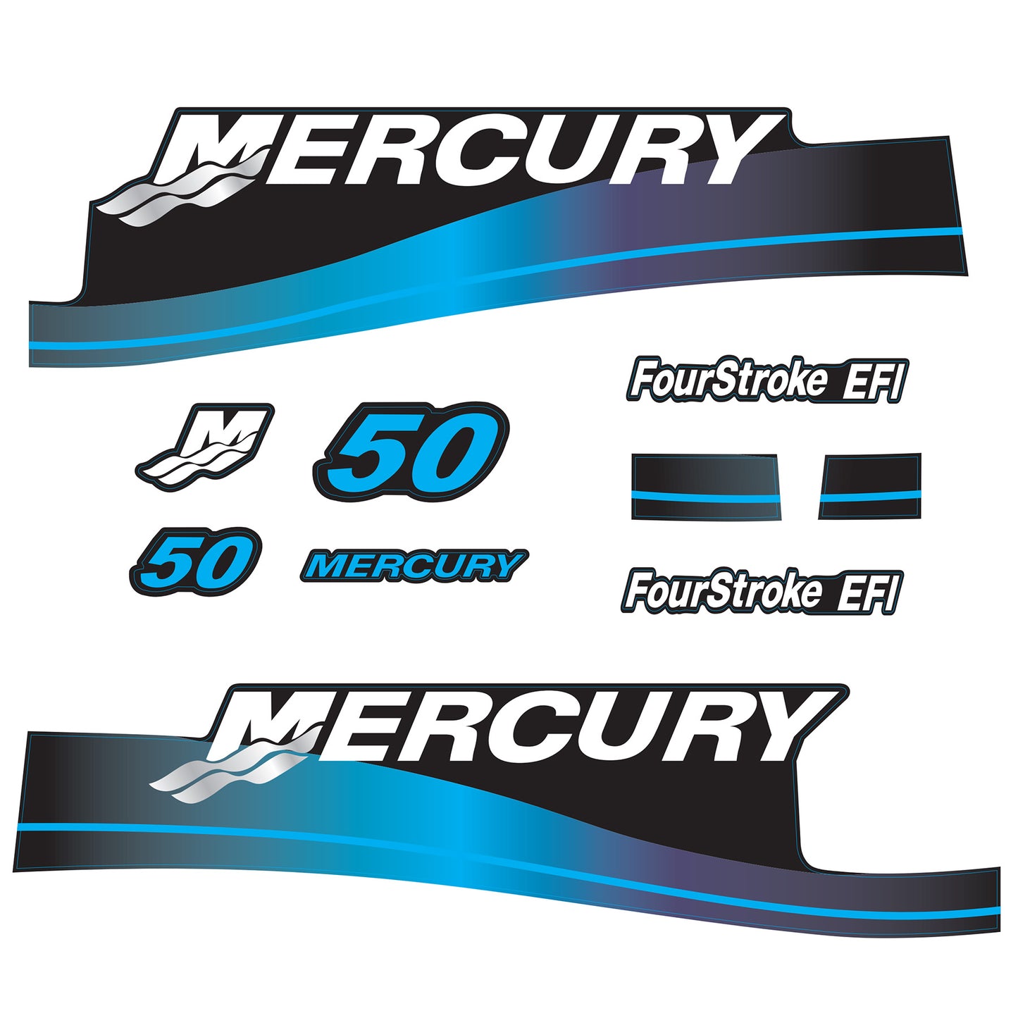 Mercury 4-Stroke EFI 50hp Outboard Motors Cowling Cover Sticker Set Blue Replacement - Image 1 - XRmarine