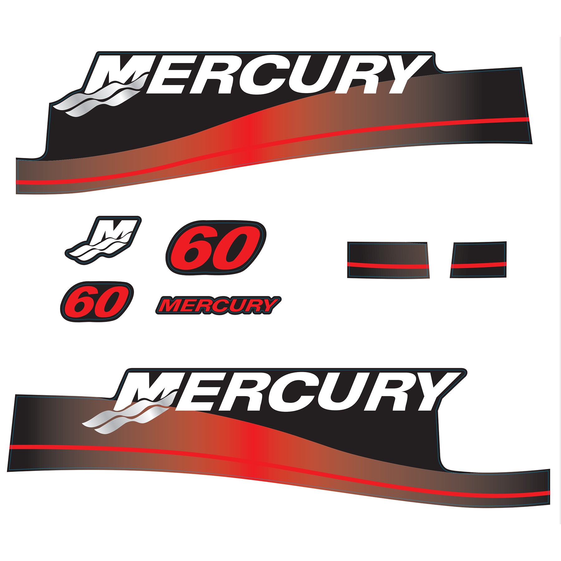 Mercury 2-Stroke 60hp Outboard Motors Cowling Cover Sticker Set Red Replacement - Image 1 - XRmarine