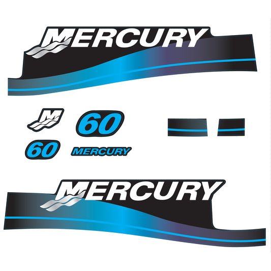 Mercury 2-Stroke 60hp Outboard Motors Cowling Cover Sticker Set Blue Replacement - Image 1 - XRmarine