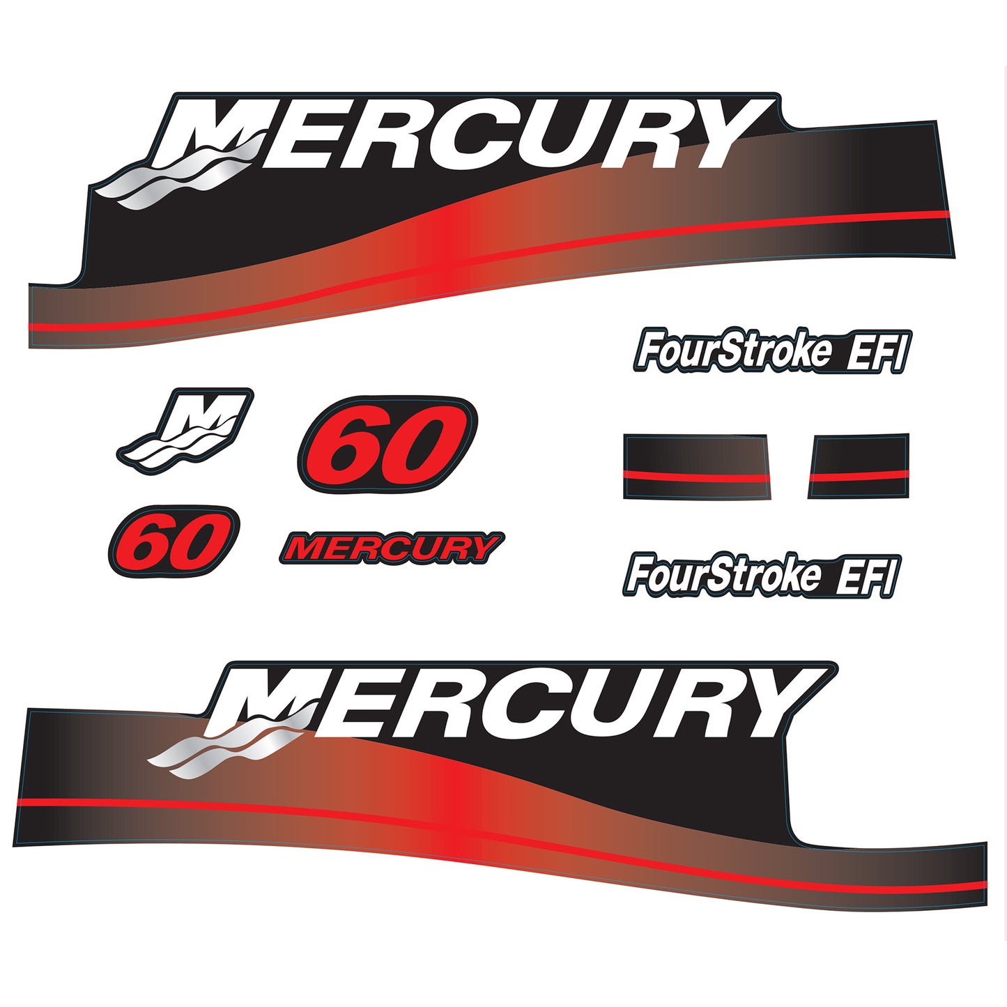 Mercury 4-Stroke EFI 60hp Outboard Motors Cowling Cover Sticker Set Red Replacement - Image 1 - XRmarine