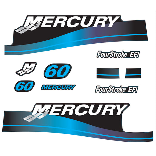 Mercury 4-Stroke EFI 60hp Outboard Motors Cowling Cover Sticker Set Blue Replacement - Image 1 - XRmarine