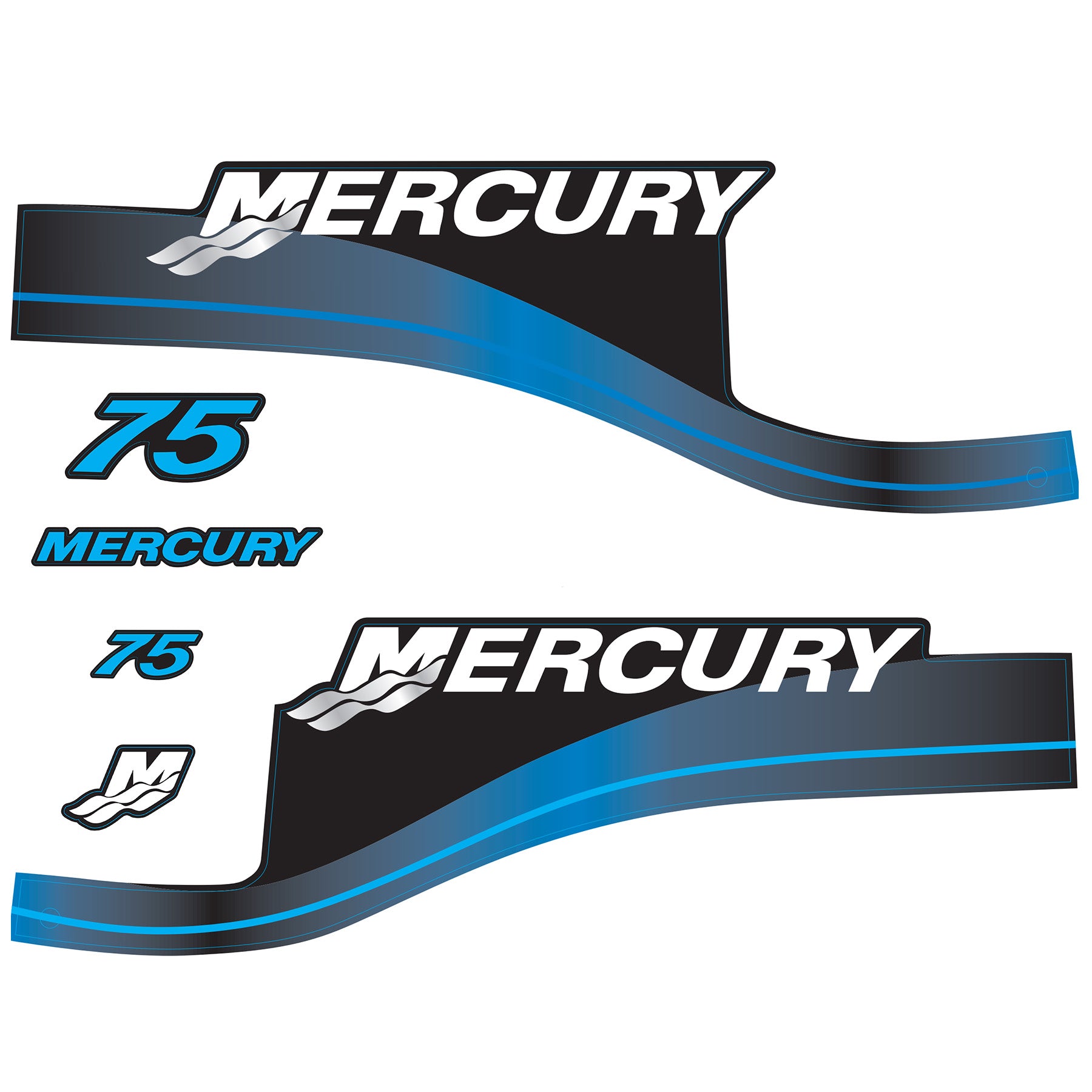 Mercury 2-Stroke 75hp Outboard Motors Cowling Cover Sticker Set Blue Replacement - Image 1 - XRmarine