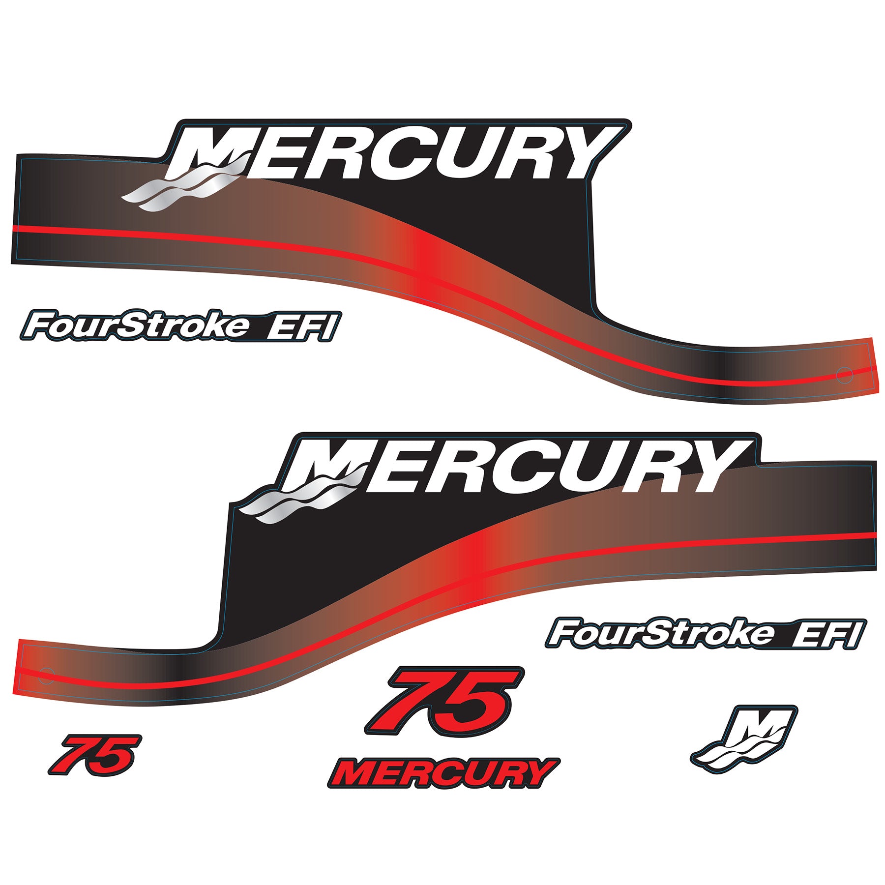 Mercury 4-Stroke EFI 75hp Outboard Motors Cowling Cover Sticker Set Red Replacement - Image 1 - XRmarine