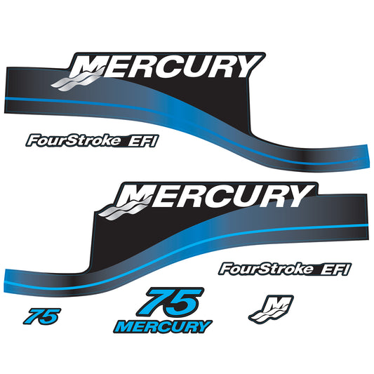 Mercury 4-Stroke EFI 75hp Outboard Motors Cowling Cover Sticker Set Blue Replacement - Image 1 - XRmarine